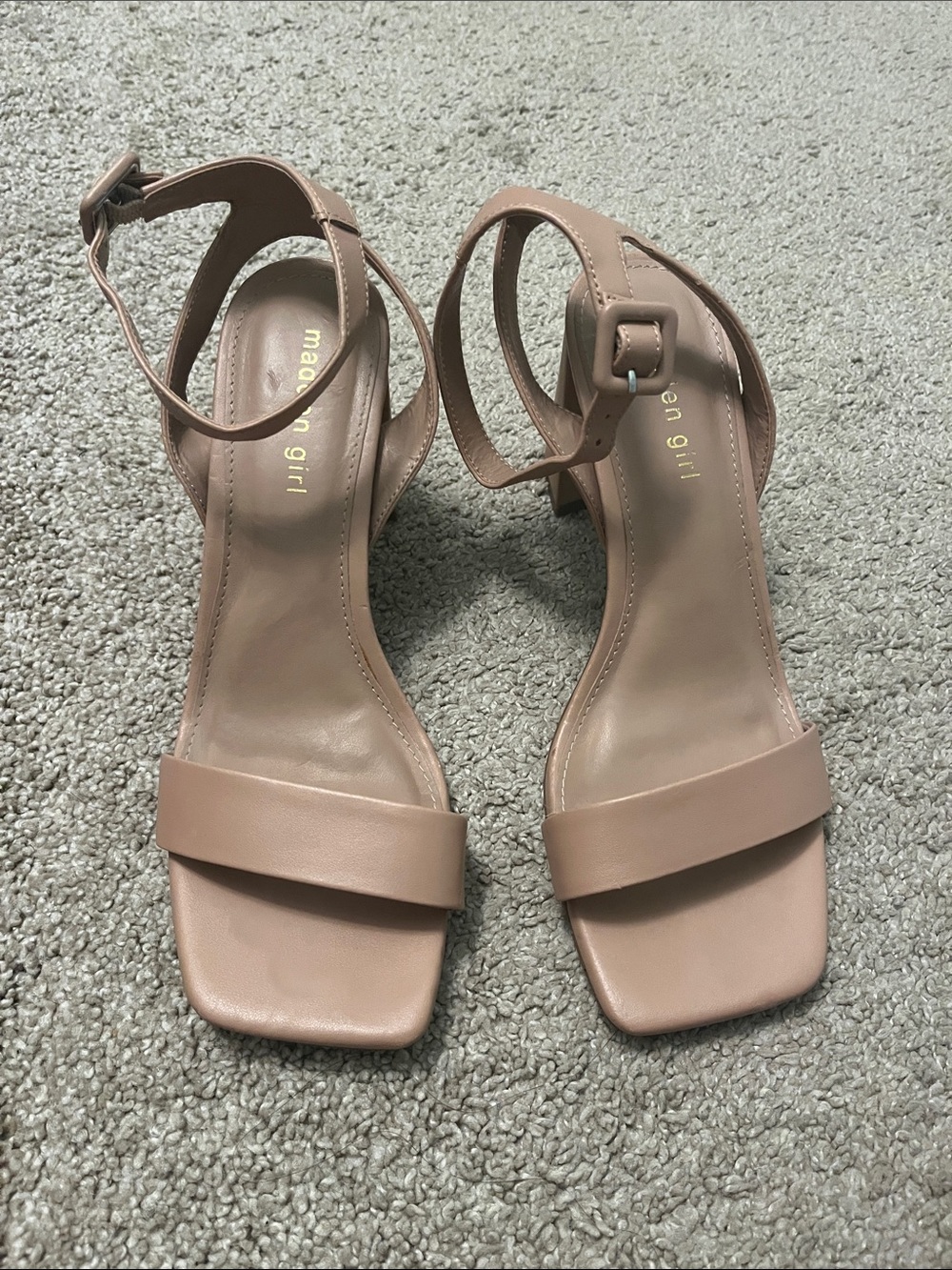 Madden Girl Blush Nude Ankle-Strap Block Heels